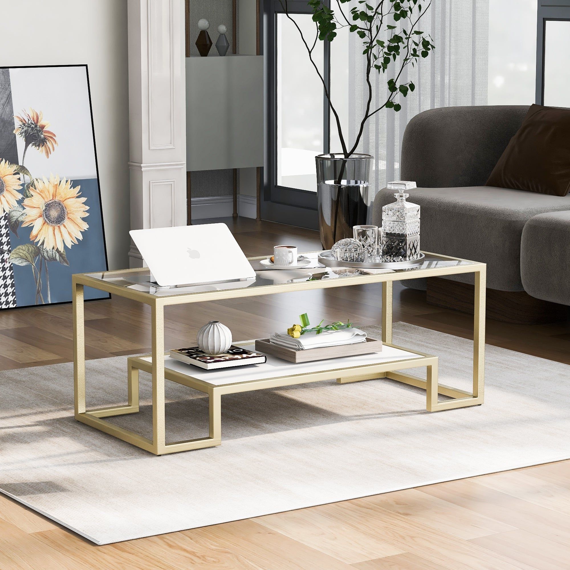 Recent 2 Tier Metal Coffee Tables With 2 Tier Cocktail Tables Living Room Tempered Glass Coffee Table – Overstock  –  (View 5 of 20)