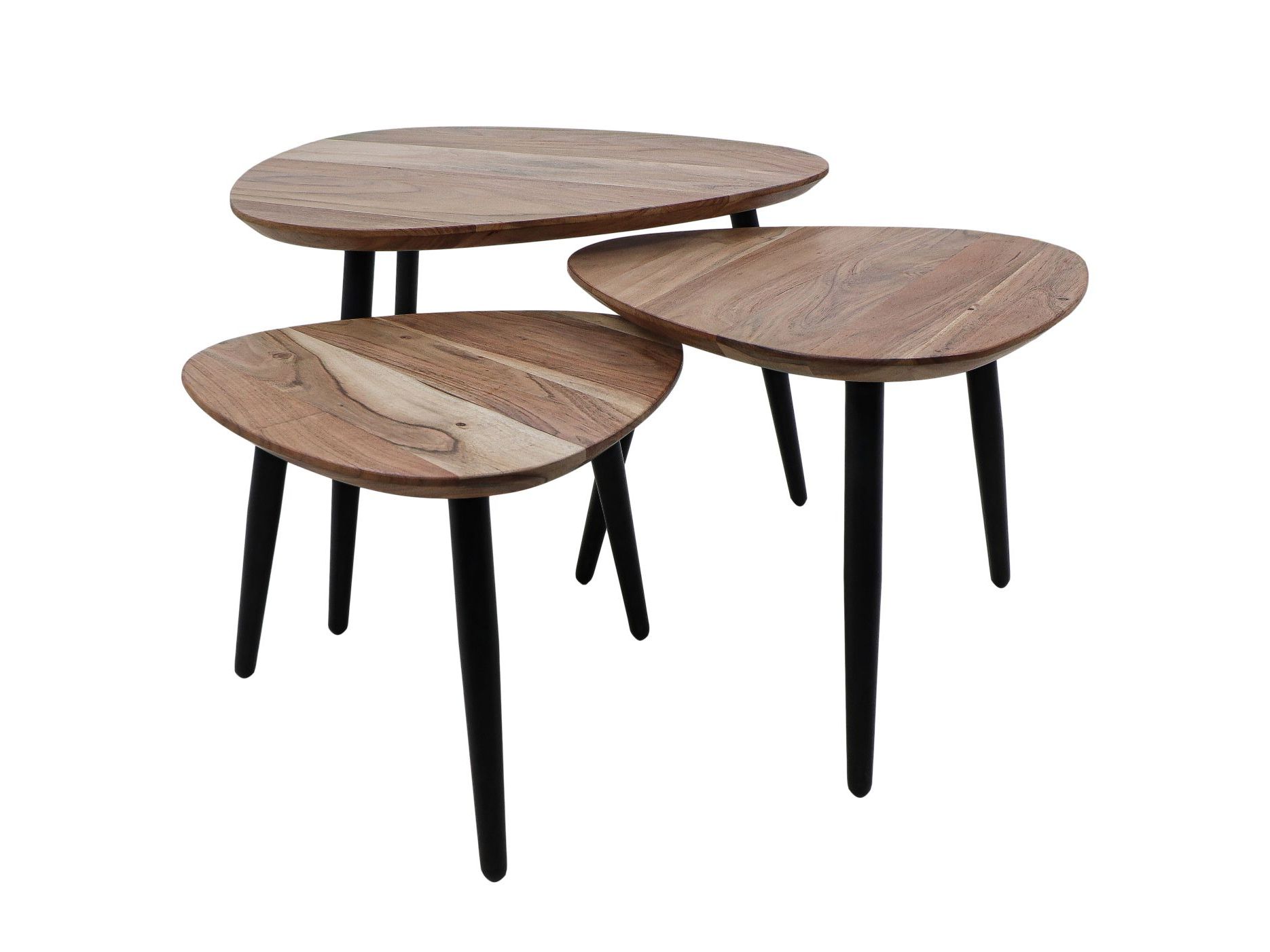Recent Acacia Wood Coffee Tables Pertaining To Coffee Tables – Ø70/Ø50/Ø45 – Acacia Wood/iron – Set Of 3 – Coffee & Side  Tables – Henk Schram Meubelen (View 6 of 20)