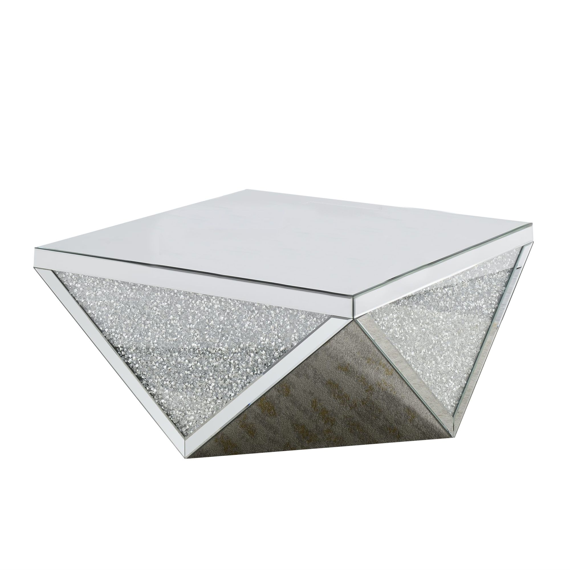 Recent Diamond Shape Coffee Tables With Regard To Wood And Mirror Coffee Table In Diamond Shape With Crystal Inserts, Silver  – Walmart (View 10 of 20)