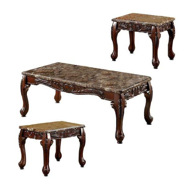Recent Faux Marble Top Coffee Tables With Benjara 3 Piece 24 In (View 14 of 20)