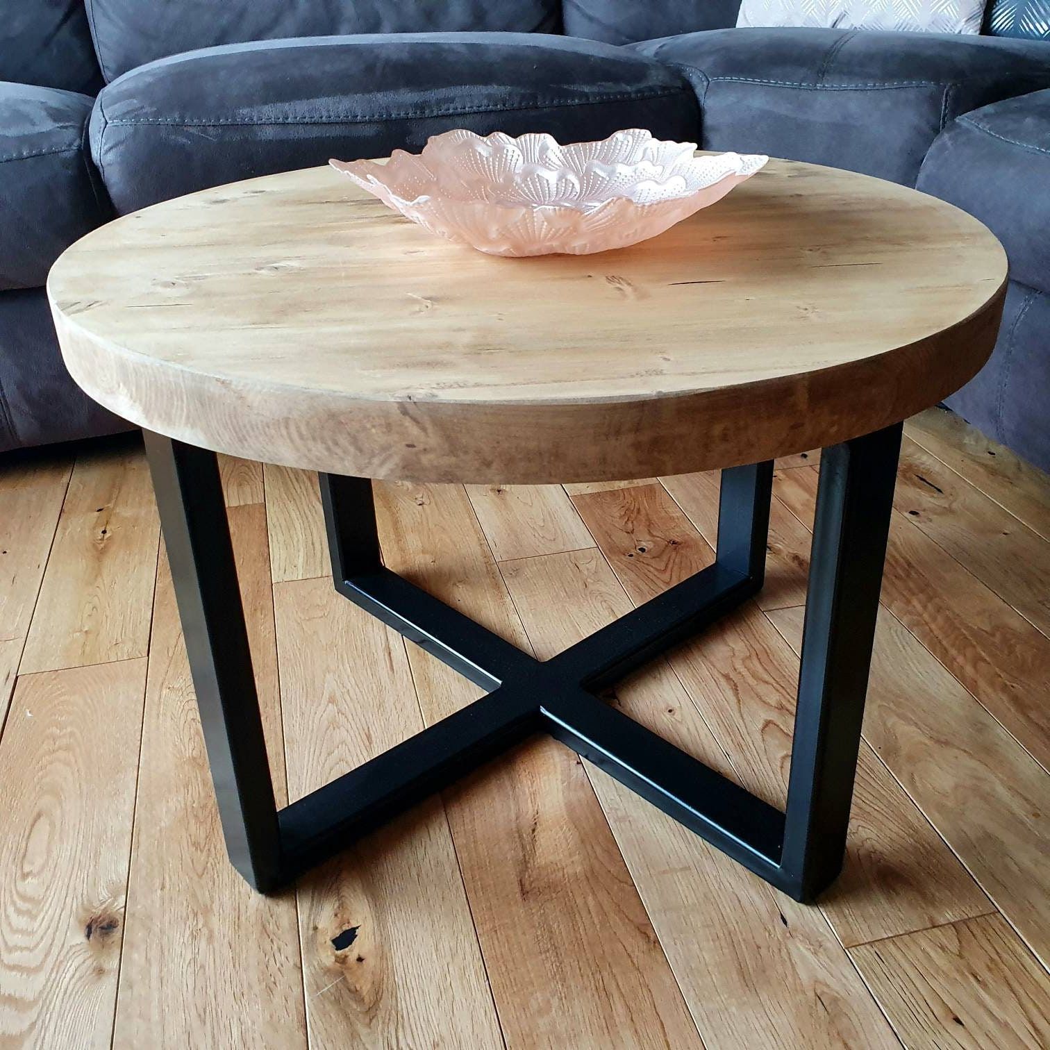 Round Coffee Table Rustic Industrial Coffee Table Side – Etsy For Well Known Round Industrial Coffee Tables (Gallery 19 of 20)