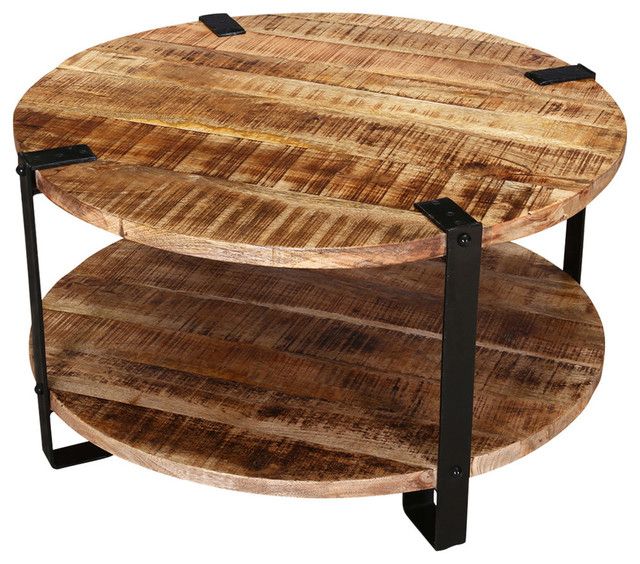 Rustic Industrial 35" Round Coffee Table – Industrial – Coffee Tables – Sierra Living Concepts Inc (View 11 of 20)