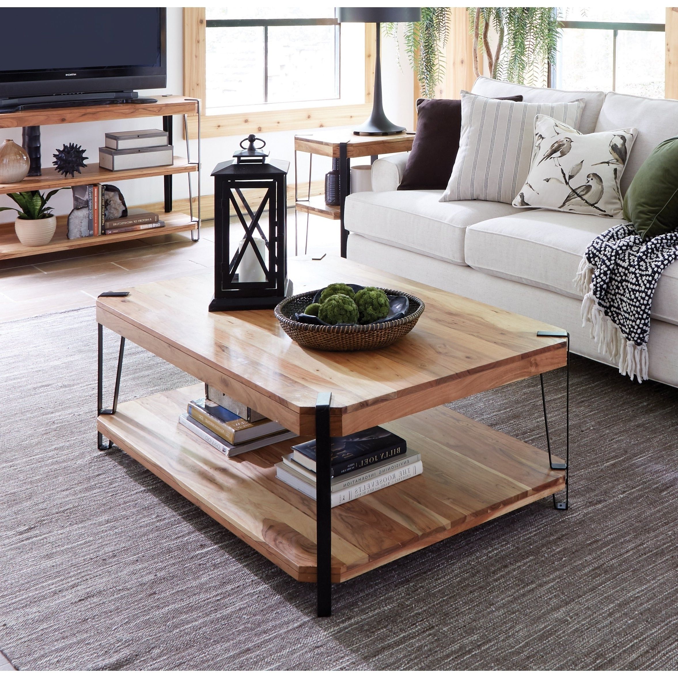 Ryegate Natural Live Edge Solid Wood With Metal Large Coffee Table – On  Sale – Overstock – 21422968 For Latest Solid Acacia Wood Coffee Tables (View 5 of 20)