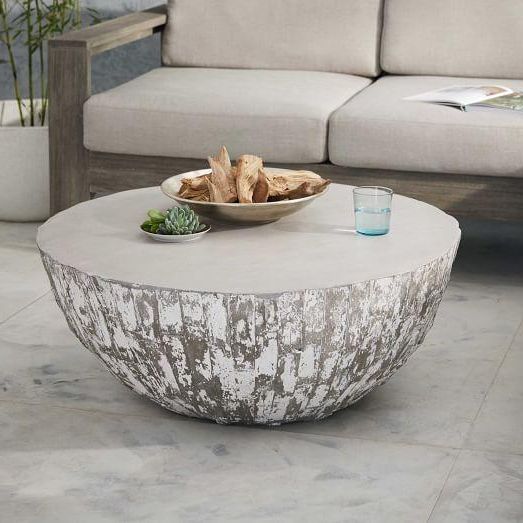 Sculpted Concrete Gray Drum Coffee Table Pertaining To Recent Drum Shaped Coffee Tables (View 7 of 20)