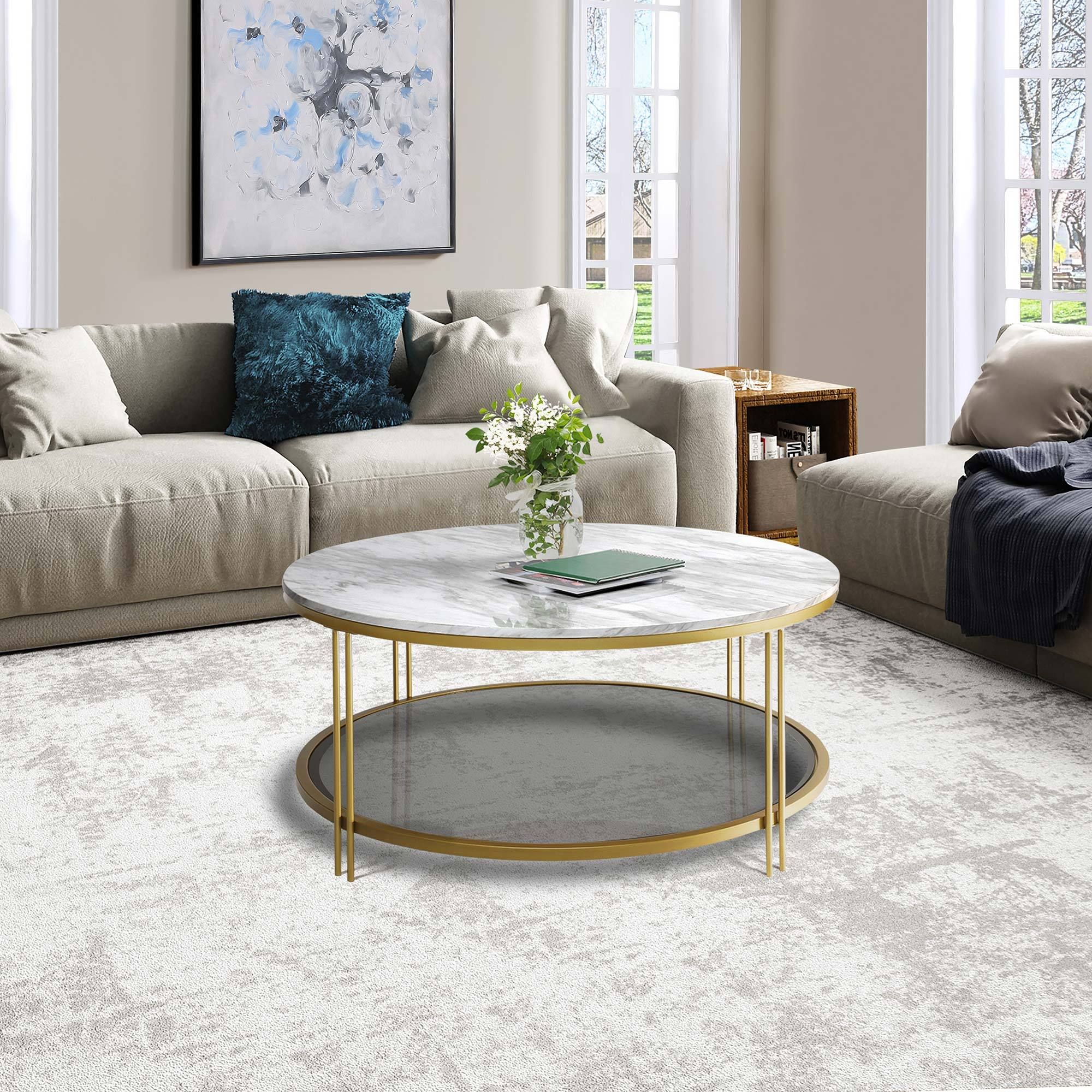 Sezeven Choice Marble Paper Top With Pu Finish Faux Marble Modern Coffee  Table With Storage In The Coffee Tables Department At Lowes Throughout Fashionable Faux Marble Top Coffee Tables (View 13 of 20)