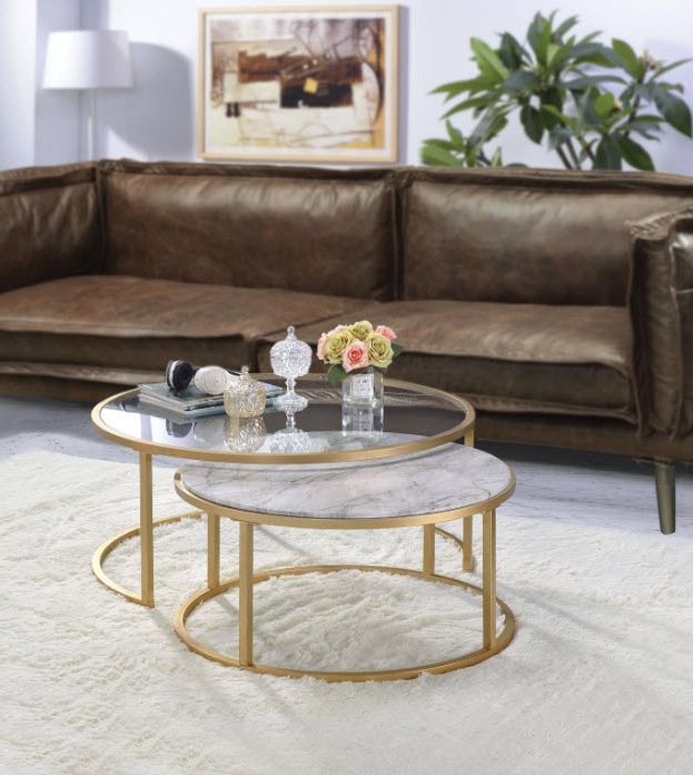 Shanish Faux Marble & Gold Nesting Coffee Table With Regard To Famous Faux Marble Gold Coffee Tables (View 5 of 20)