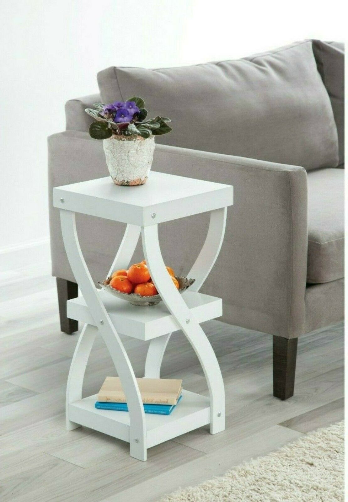 Side Sofa Table  3 Tier Accent Coffee Entrance Table White Wooden Modern  Twisted Design Console End Table With Shelves – Walmart Pertaining To Well Known Wood Accent Coffee Tables (View 17 of 20)