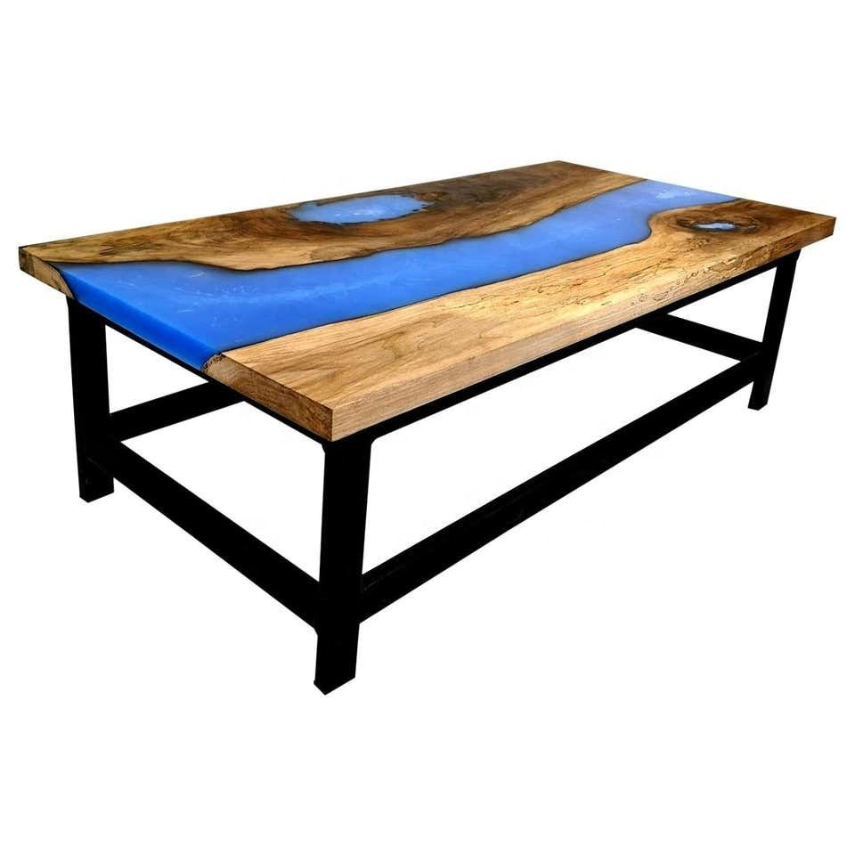 Solid Acacia Wood Live Edge Coffee Table With Blue Epoxy Resin And Metal  Legs – Buy Indian Wooden Coffee Tables,medium Size Office Desk,epoxy And  Stone Filled Table Product On Alibaba Within Well Known Solid Acacia Wood Coffee Tables (View 14 of 20)