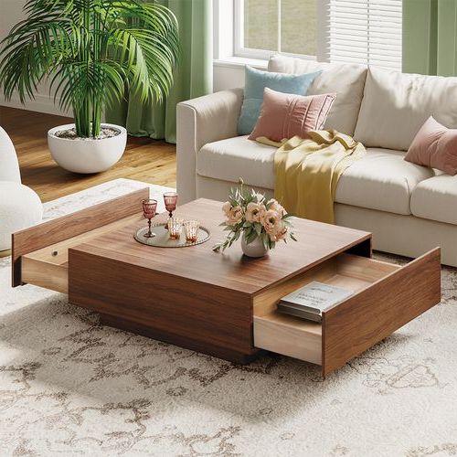 Square Pedestal Minimalist Coffee Table Throughout Well Known Contemporary Coffee Tables With Shelf (View 10 of 20)