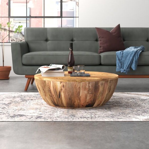 Steelside™ Cassius Solid Wood Drum Coffee Table & Reviews (View 6 of 20)
