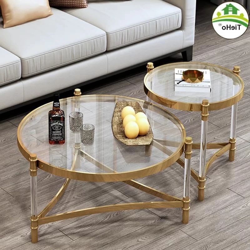 Tieho Round Coffee Table Low Tea Table Combo Hall Center Table Living Room  Home Furniture Gold Stainless Steel Acrylic Glass Top – Coffee Tables –  Aliexpress For Well Known Stainless Steel And Acrylic Coffee Tables (View 12 of 20)
