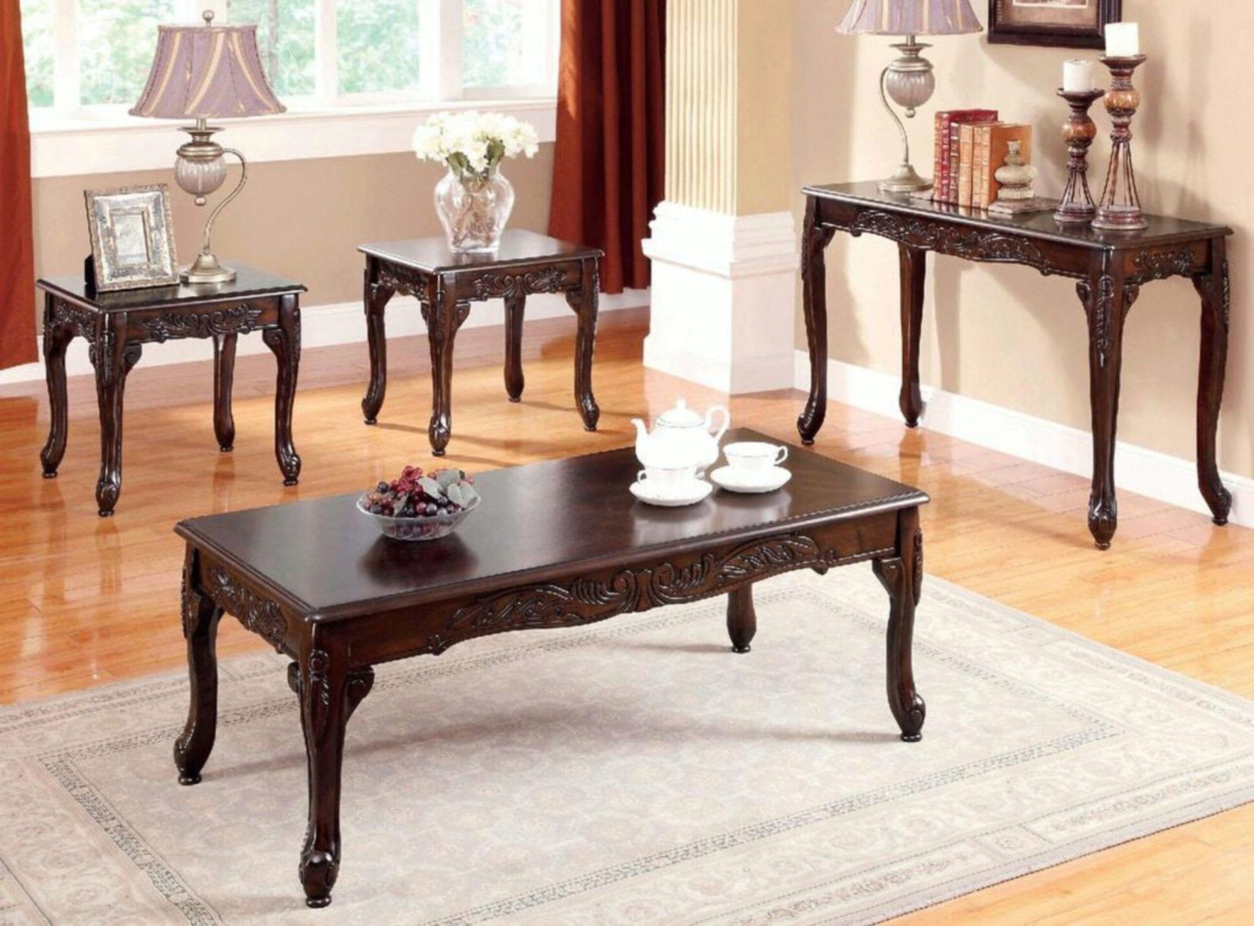 Traditional Dark Cherry Solid Wood Coffee Table Set 3pcs Furniture Of  America Cm4914 3pk Cheshire (cm4914 3pk) For Recent Dark Cherry Coffee Tables (View 10 of 20)