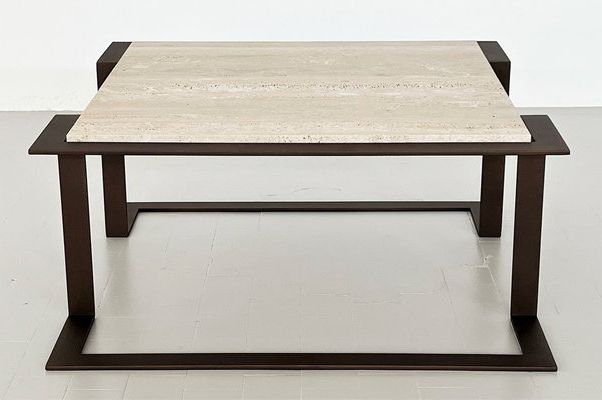 Travertine And Marble Coffee Table With Painted Metal Base, 1970s (View 9 of 20)