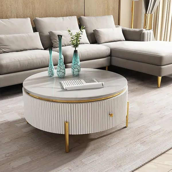 Trendy Modern Round Coffee Tables With Yelly Modern Round Coffee Table With Storage Marble Accent Table Stainless  Steel Gold Homary (View 2 of 20)
