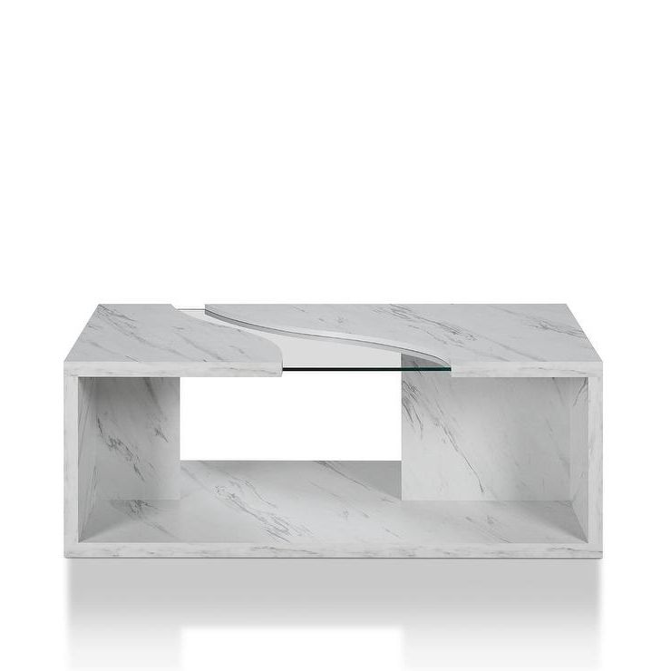 Trendy White Faux Marble Coffee Tables Pertaining To Anastasia White Faux Marble Open Glass Coffee Table (View 9 of 20)