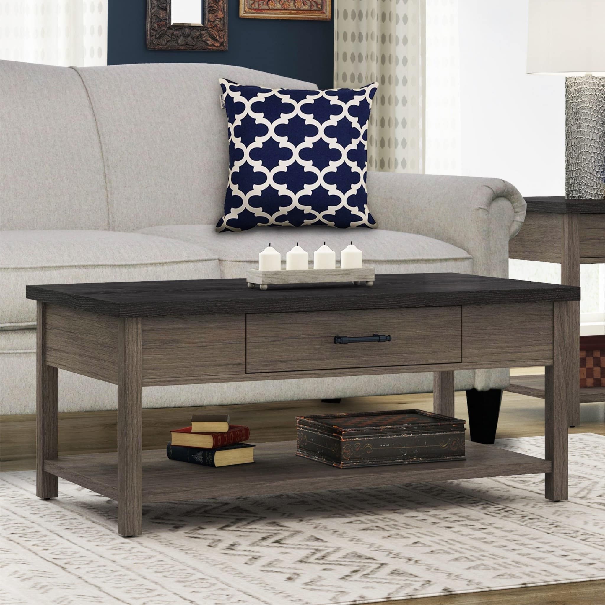 Two Tone Espresso And Medium Brown Coffee Table – Whalen Furniture Pertaining To Fashionable Medium Coffee Tables (View 16 of 20)