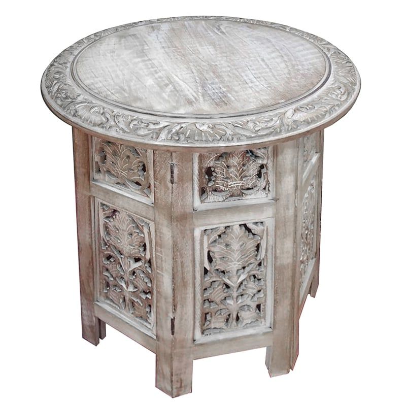 Urban Port Wood Hand Carved Folding Accent Coffee Table In White And  Espresso (View 4 of 20)