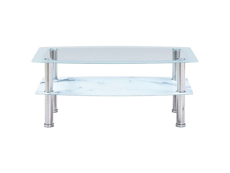 Vidaxl 280101 Coffee Table With Marble Look White 100x60x42 Cm Tempered  Glass 280101 – Conforama Regarding Fashionable Tempered Glass Coffee Tables (View 11 of 20)