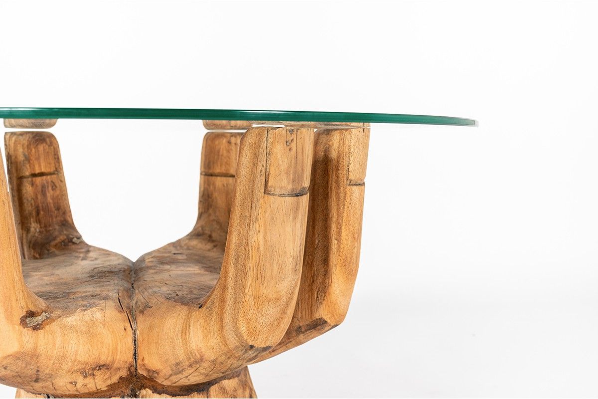 Vintage Coffee Table In Wood And Glass, An Original Design Regarding Most Current Wooden Hand Carved Coffee Tables (View 15 of 20)