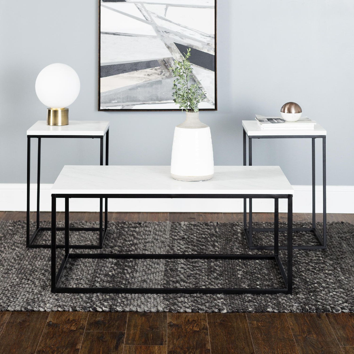 Walker Edison Gc42lwsq3pwm 3 Piece Urban Coffee Table Set In White Faux  Marble With Newest White Faux Marble Coffee Tables (Gallery 19 of 20)