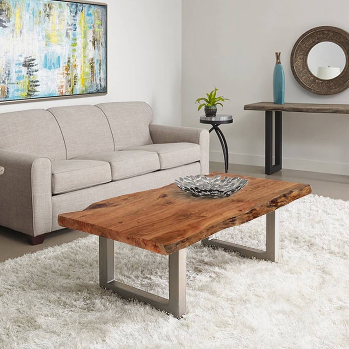 Well Known Acacia Wood Coffee Tables In Natural Acacia Wood & Steel Rustic Live Edge Coffee Table (View 7 of 20)