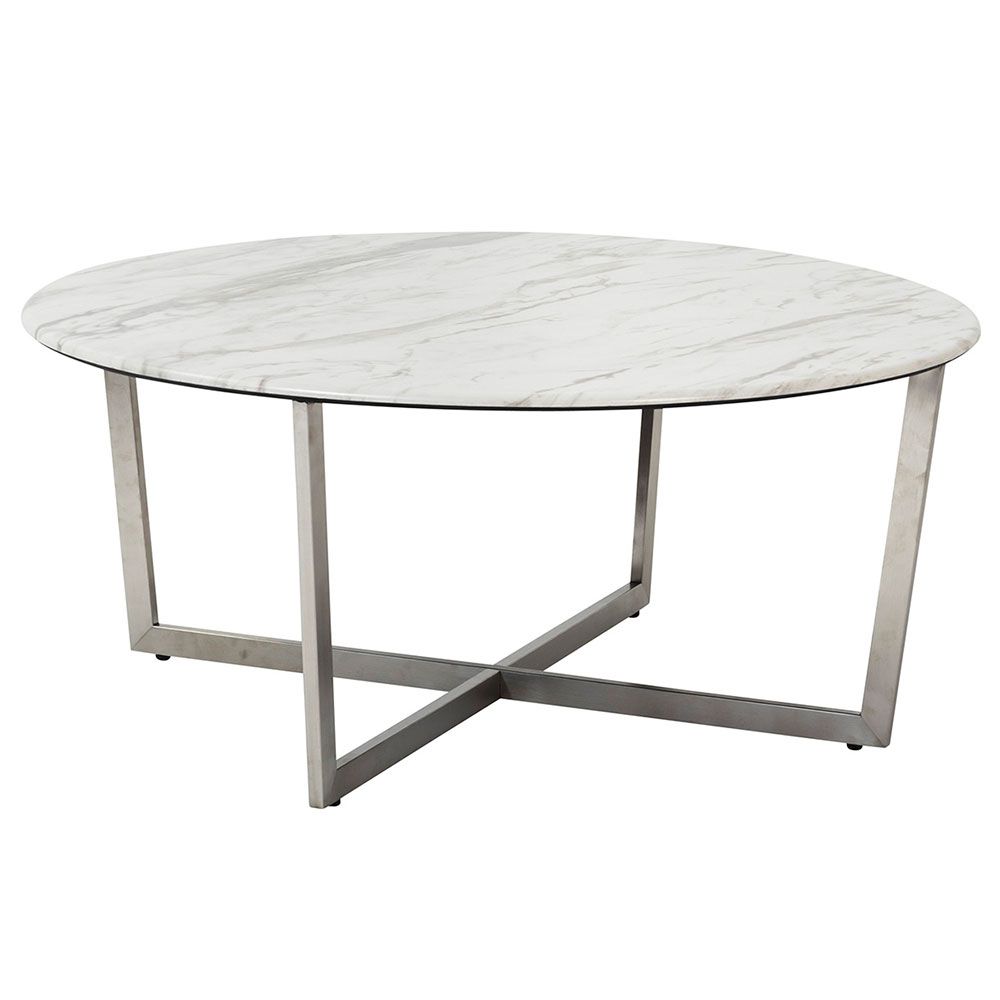 Well Known Brushed Stainless Steel Coffee Tables In Llona White Marble Look Round Coffee Tableeuro Style (View 18 of 20)