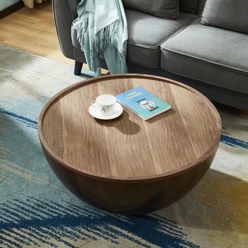 Well Known Drum Shaped Coffee Tables Pertaining To Round Drum Wood Coffee Table With Storage Walnut Bowl Shaped With Tray Style  B (View 10 of 20)