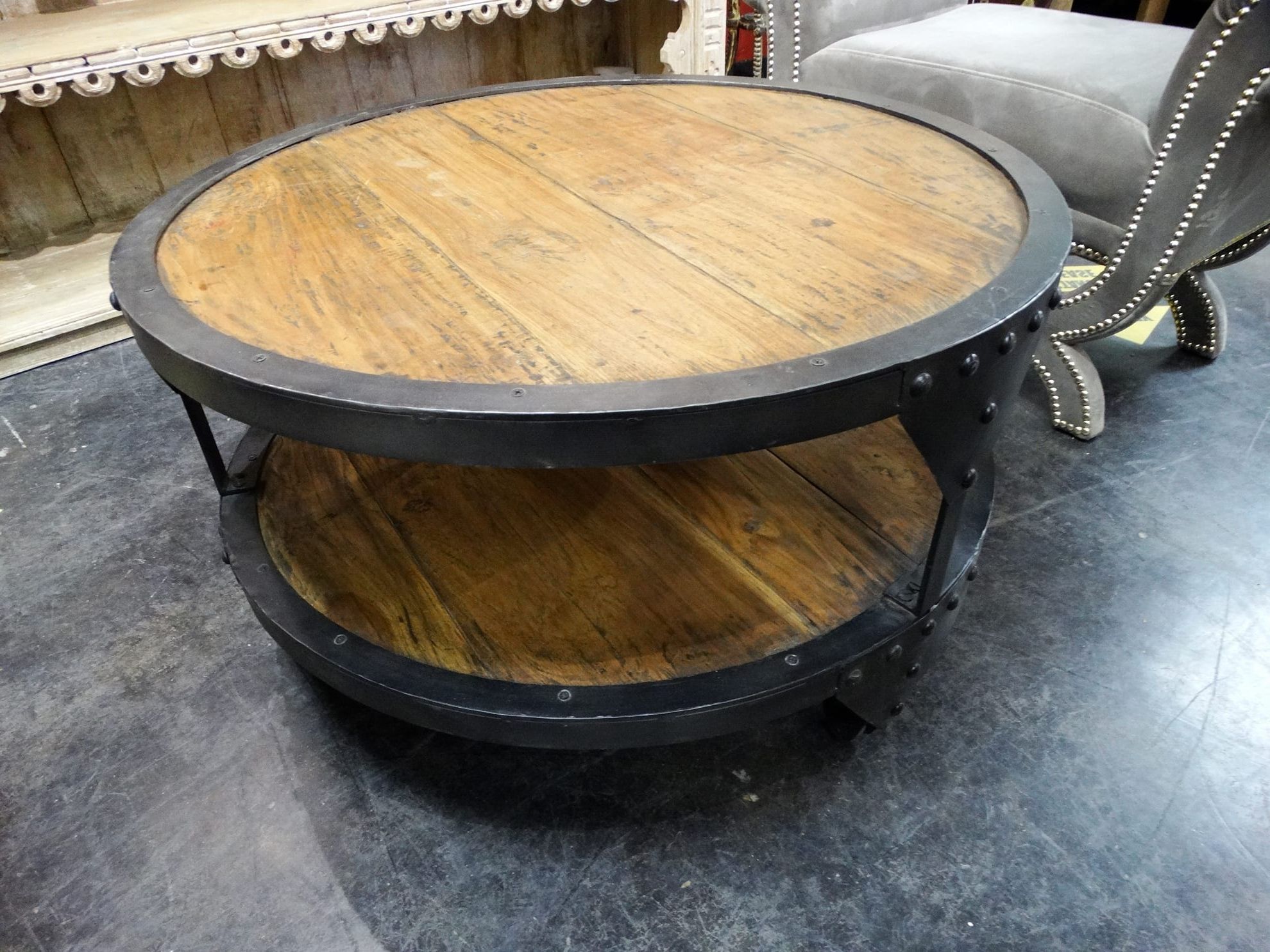 Well Known Round Industrial Coffee Tables Pertaining To Rustic Industrial Round Coffee Table (View 4 of 20)