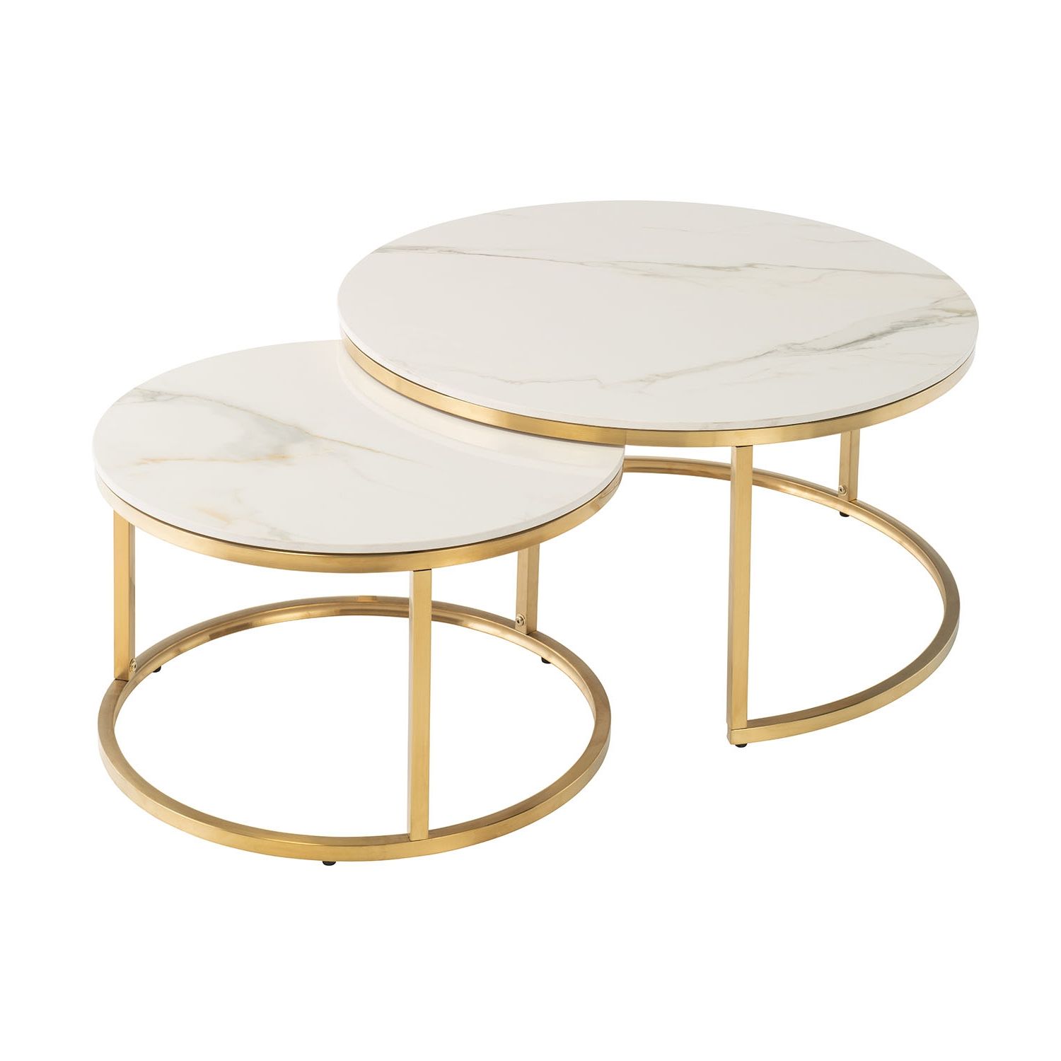 Well Known Satin Gold Coffee Tables Throughout Philadelphia Round Coffee Table Set In Kass Gold Top And Brushed Gold Legs  – Furniture World (View 11 of 20)