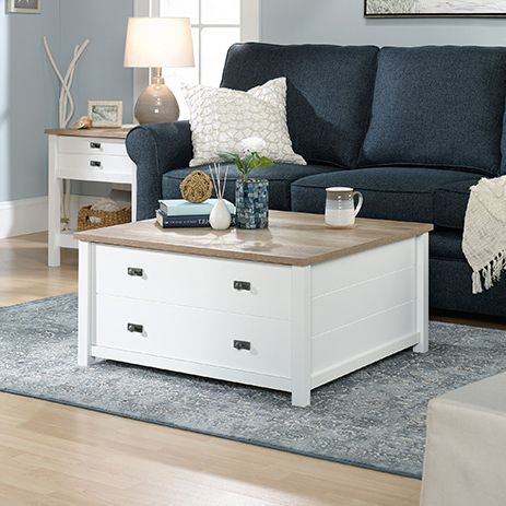 Well Known White Storage Coffee Tables Throughout Cottage Road Storage Coffee Table Soft White (427314) – Sauder (View 12 of 20)
