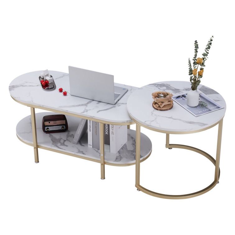 Well Liked Faux Marble Gold Coffee Tables With Everly Quinn White Faux Marble Top Gold Coffee Table Set Of 2, Round & Long  Oval Nesting Tables For Living Room (View 14 of 20)