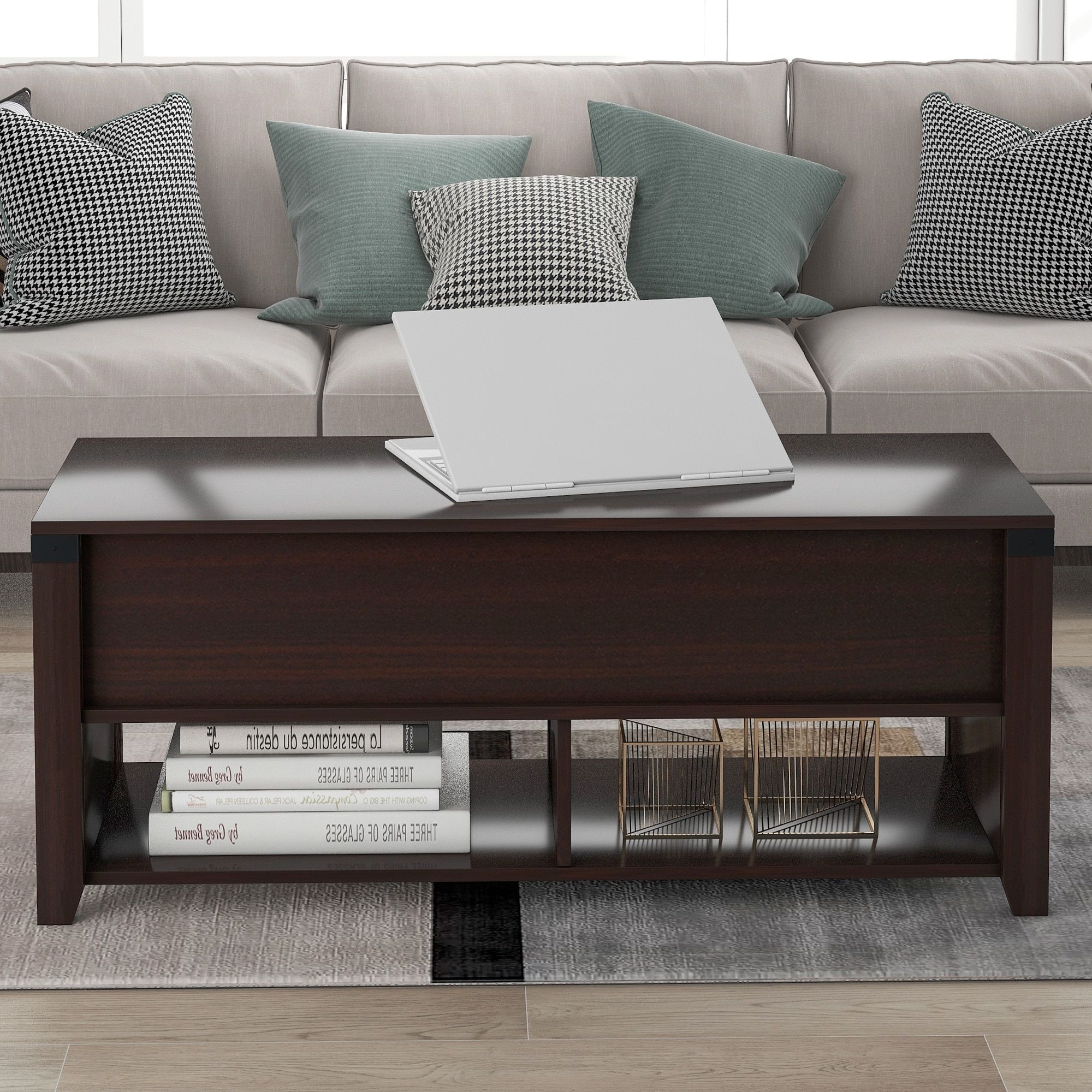 Well Liked Glass Open Shelf Coffee Tables Inside Multipurpose Coffee Table With Drawers ,open Shelf And Storage, Lifting Top  Table For Living Room – Overstock –  (View 15 of 20)
