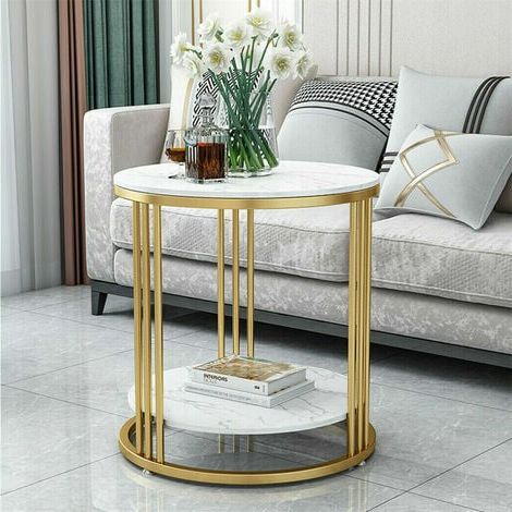 Well Liked Modern 2 Tier Coffee Tables Coffee Tables With Regard To 2 Tier Marble Simple Coffee Table Modern Round Sofa Side End Table Living  Room (View 17 of 20)