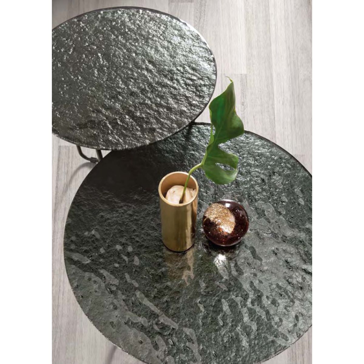 Well Liked Tempered Glass Top Coffee Tables Pertaining To Round Coffee Table With Tempered Glass Top In Smoked Hammered Effect Jon  (View 16 of 20)