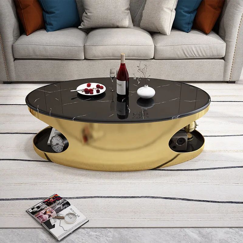 Widely Used Faux Marble Gold Coffee Tables With Oval Black Faux Marble Gold Coffee Table With Storage Stainless Steel  Modern Accent Table Homary (View 8 of 20)