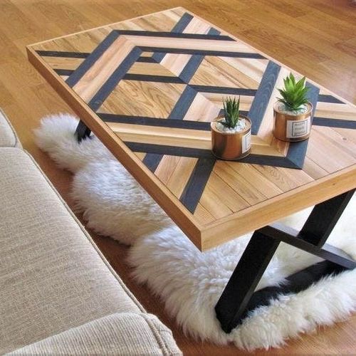 Wood Coffee Table Wood Chevron Geometric Black Table Boho – Etsy Within Popular Modern Geometric Coffee Tables (View 10 of 20)