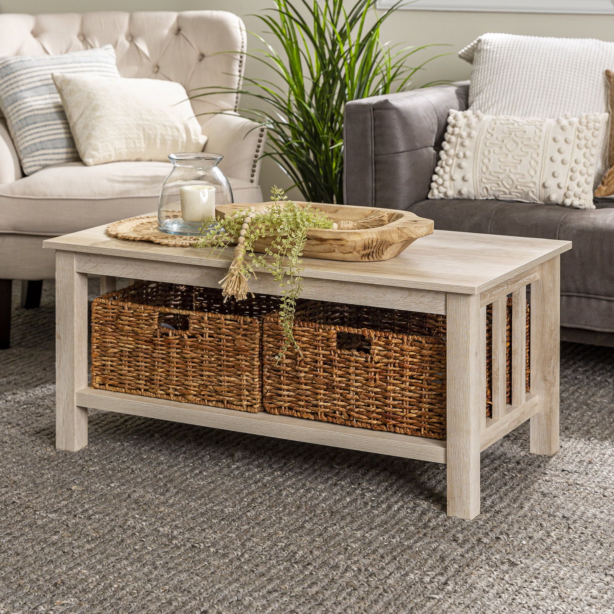 Woven Paths Traditional Storage Coffee Table With Bins, White Oak –  Walmart With 2019 Oak Espresso Coffee Tables (View 13 of 20)