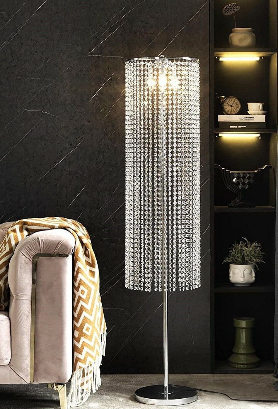 3 Light Floor Lamp Modern Standing Living Room Contemporary Crystal Silver  Metal | Ebay Inside Silver Steel Floor Lamps (View 14 of 20)