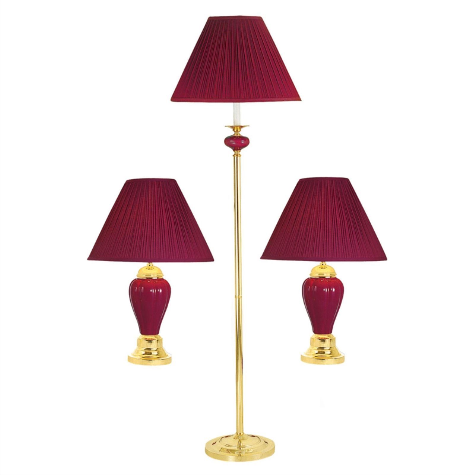 3 Piece Ceramic Lamp Set, Floor And Table Lamps, Burgundy Finish | Ebay With Regard To 3 Piece Setfloor Lamps (View 3 of 20)