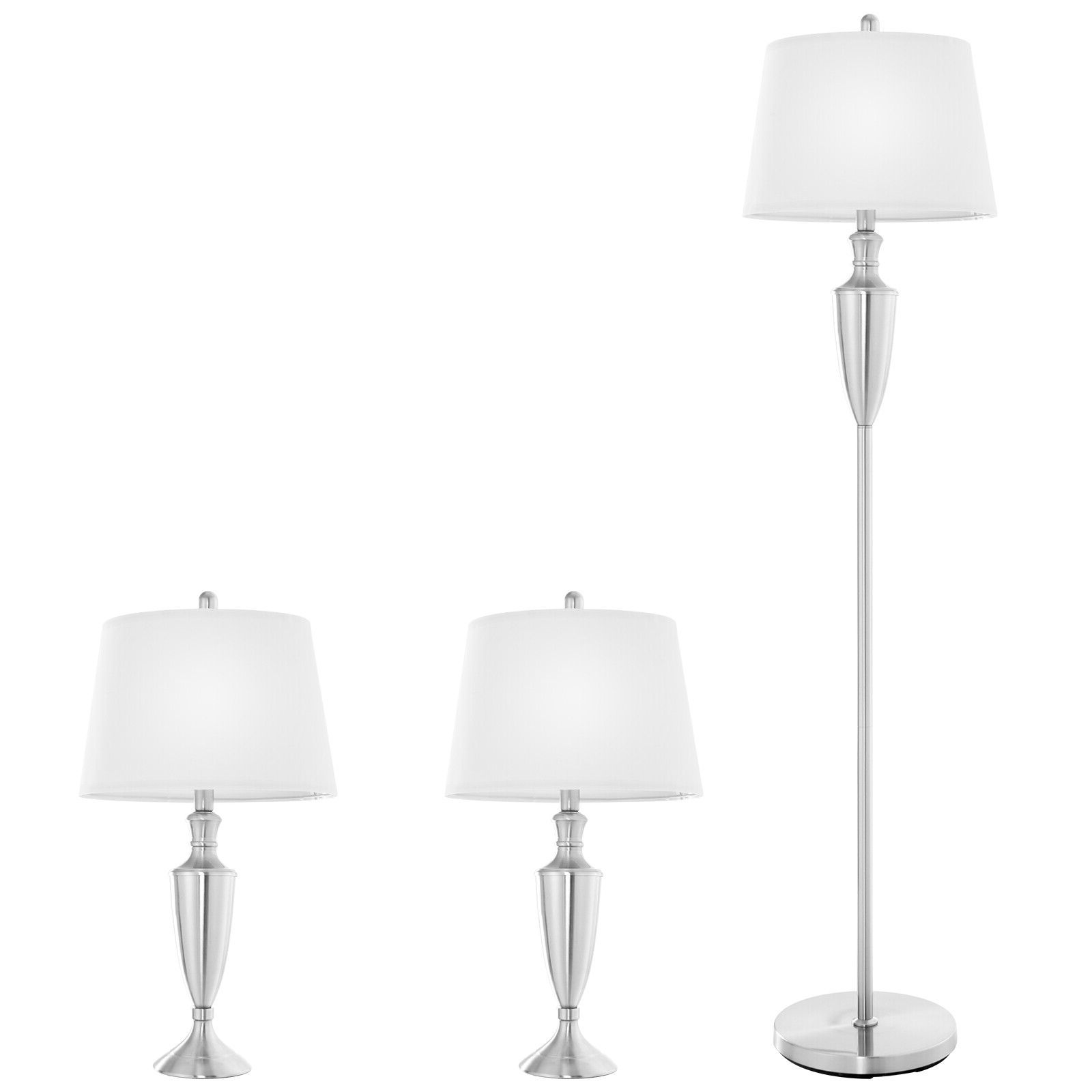 3 Piece Lamp Set Modern Floor Lamp & 2 Table Lamps Nickel Finish Lamps W/  Base | Ebay Regarding 3 Piece Set Floor Lamps (View 9 of 20)