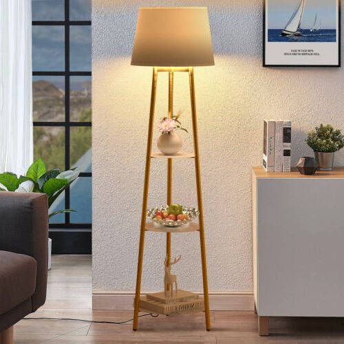 3 Tier Shelf Floor Lamp W/shade Standing Light Open Shelves Storage Living  Room | Ebay Throughout 3 Tier Floor Lamps (View 2 of 20)