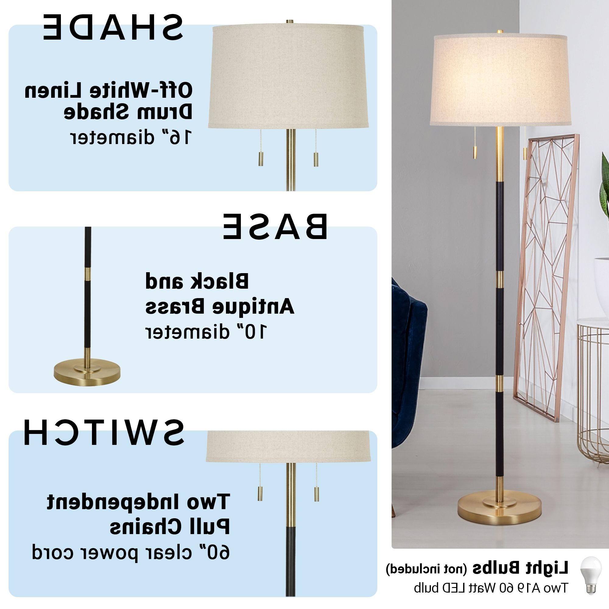 56.5" 2 Light Dual Pull Chain Floor Lamp – 16x16x (View 9 of 20)