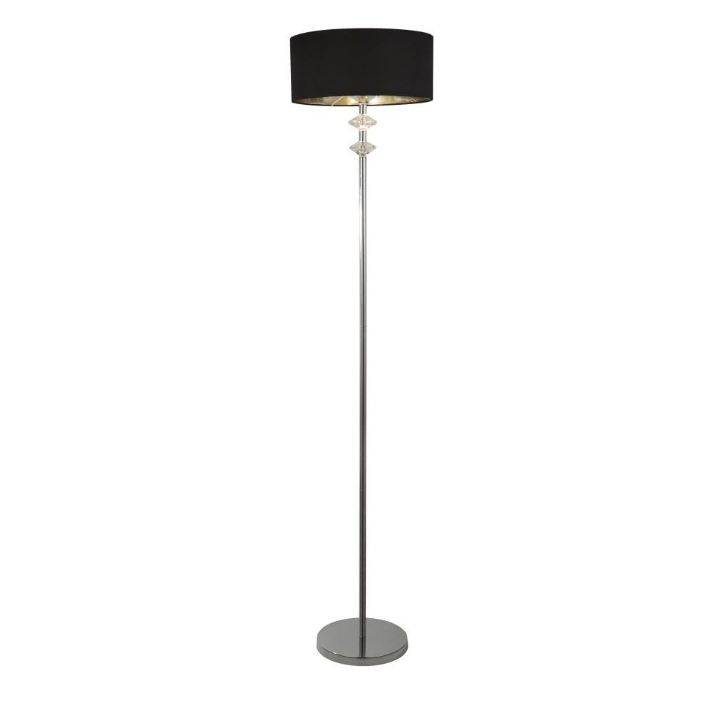 7650cc New Orleans 1 Light Chrome Floor Lamp With Black Shade/silver Inner In Silver Chrome Floor Lamps (View 10 of 20)