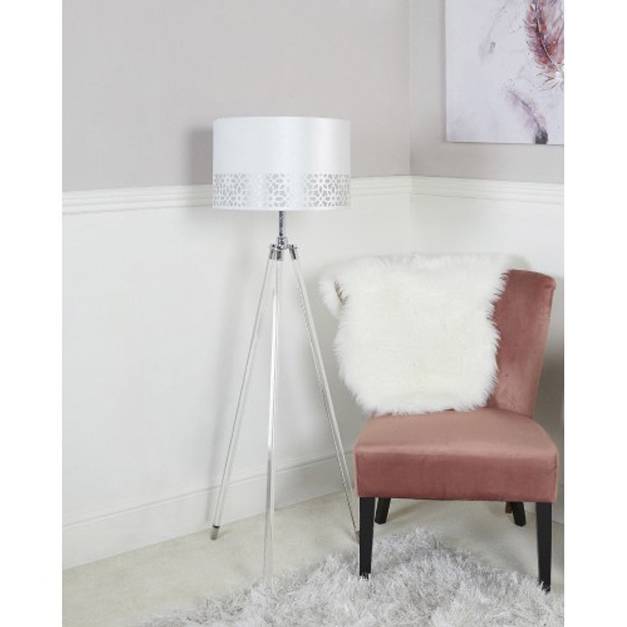 Acrylic Tripod Floor Lamp With White & Silver Shade | Floor Lamps Intended For Acrylic Floor Lamps (View 11 of 20)