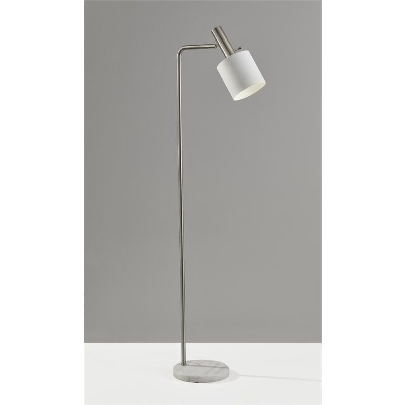 Adesso Home Emmett Metal Floor Lamp In White And Brushed Steel | Cymax  Business Intended For Metal Brushed Floor Lamps (View 4 of 20)