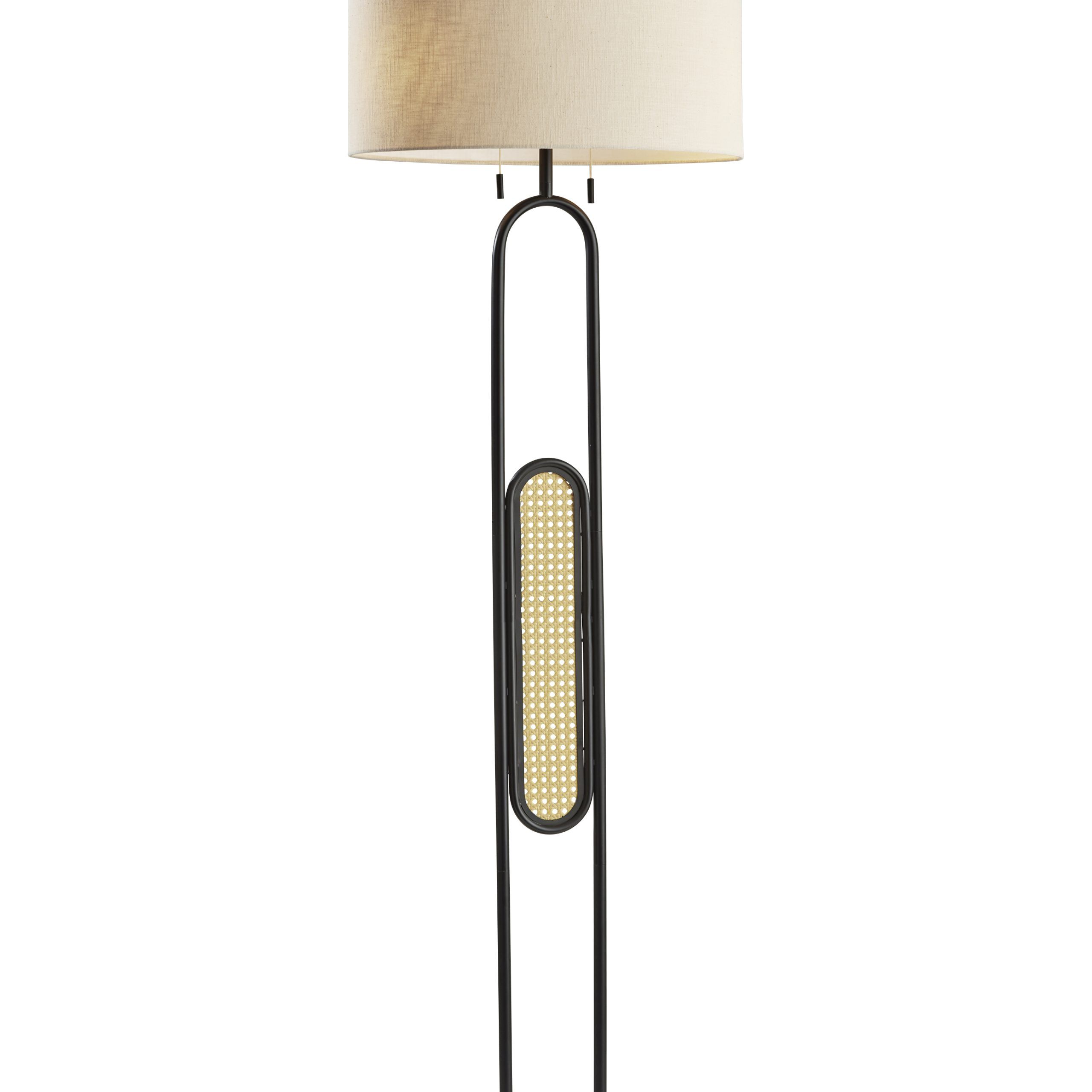 Adesso Levy Floor Lamp, Black With Webbed Caning Material, Cream Textured  Fabric Shade – Walmart Throughout Textured Fabric Floor Lamps (View 1 of 20)