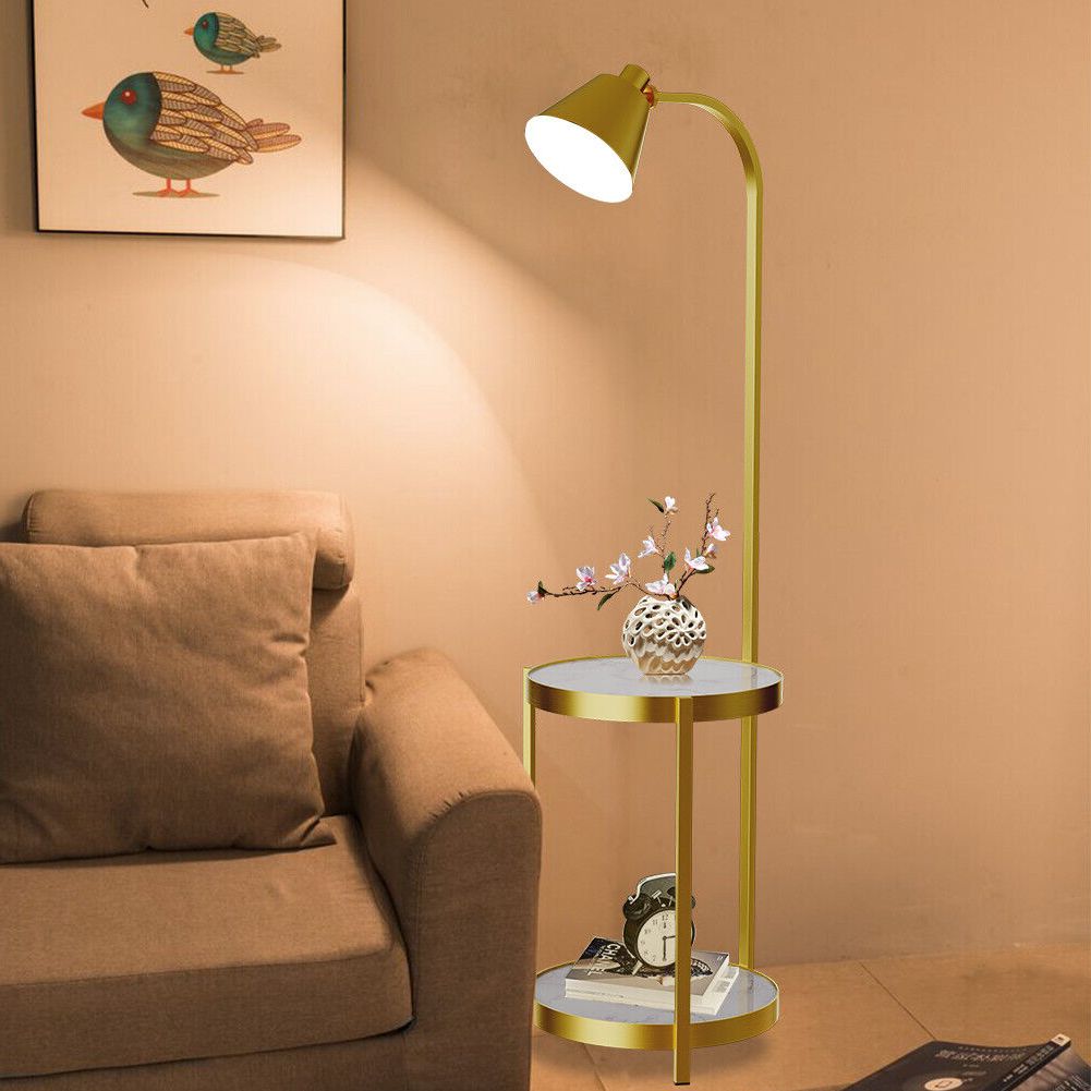 Adjustable Floor Lamp 2 Tier End Side Table Light Corner Coffee Table Gold  Frame | Ebay Regarding Floor Lamps With 2 Tier Table (View 6 of 20)