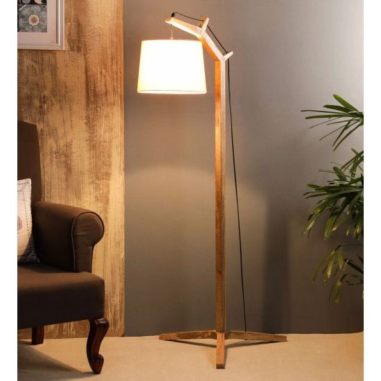 Alpine White Fabric Shade Floor Lamp With Brown Base Pertaining To White Shade Floor Lamps (Gallery 19 of 20)