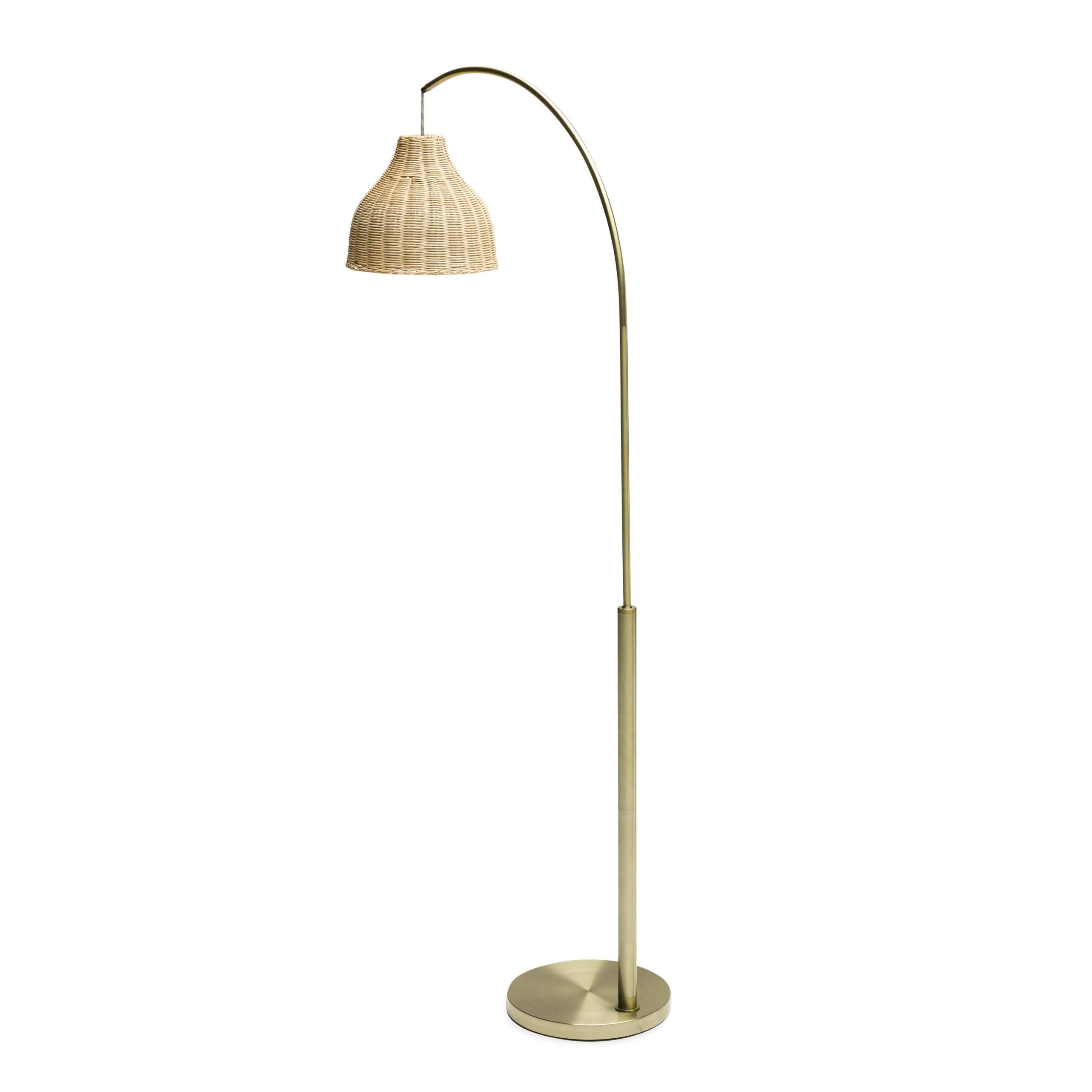 Arch Floor Lamp With Rattan Shadedrew Barrymore Flower Home, Antique  Brass – Walmart For Rattan Floor Lamps (View 13 of 20)