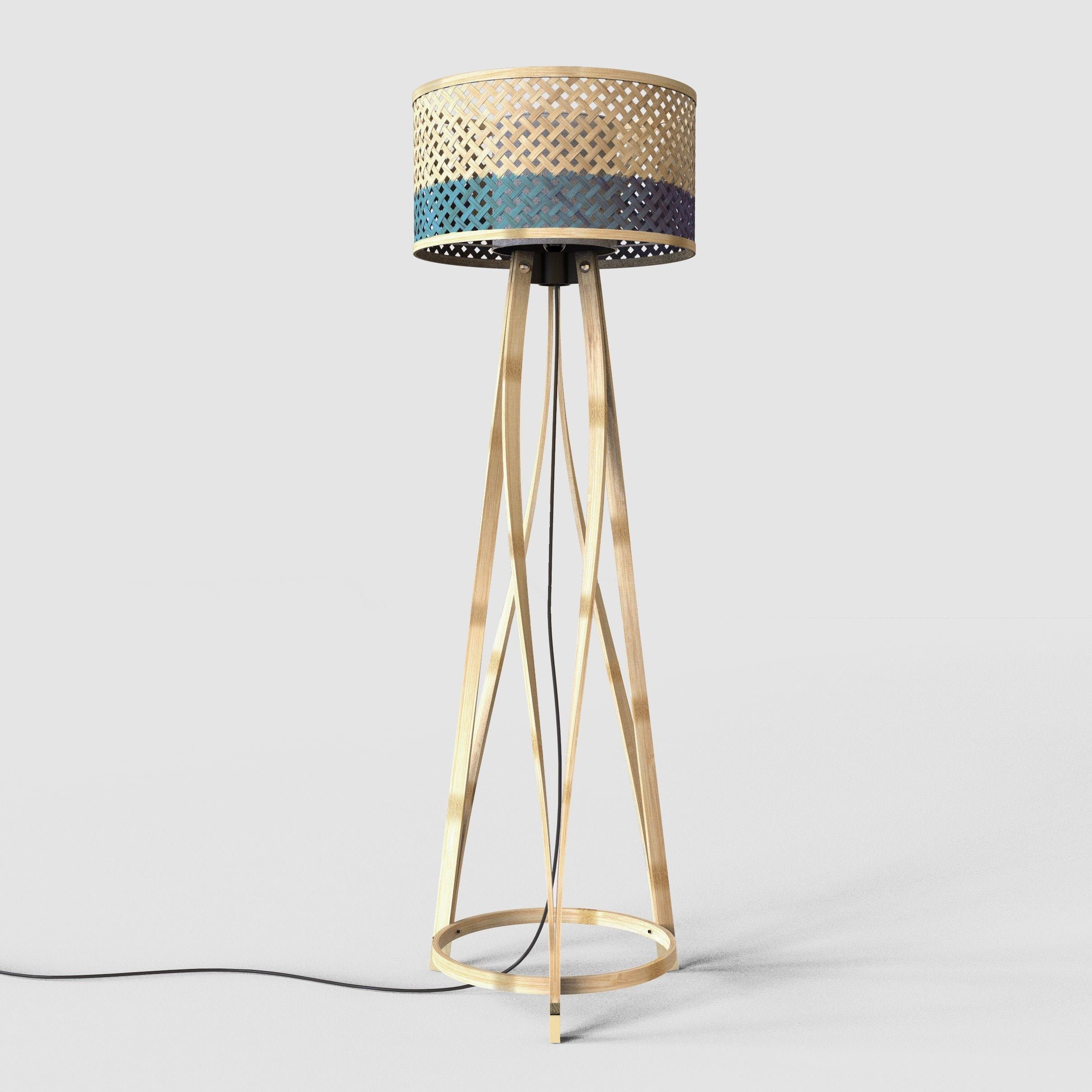 Bamboo Floor Wicker Lamp Light Handmade Minimal Bohemian Woven – Etsy (View 14 of 20)